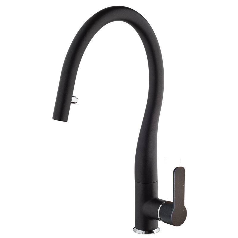 LaToscana Swan Single Handle Pull-Down Spray Kitchen Faucet - Black Metallic