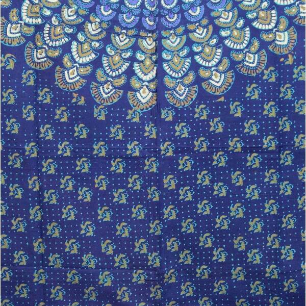 Shop Sanganer Peacock Floral Design Cotton Tab Top Curtain Drape