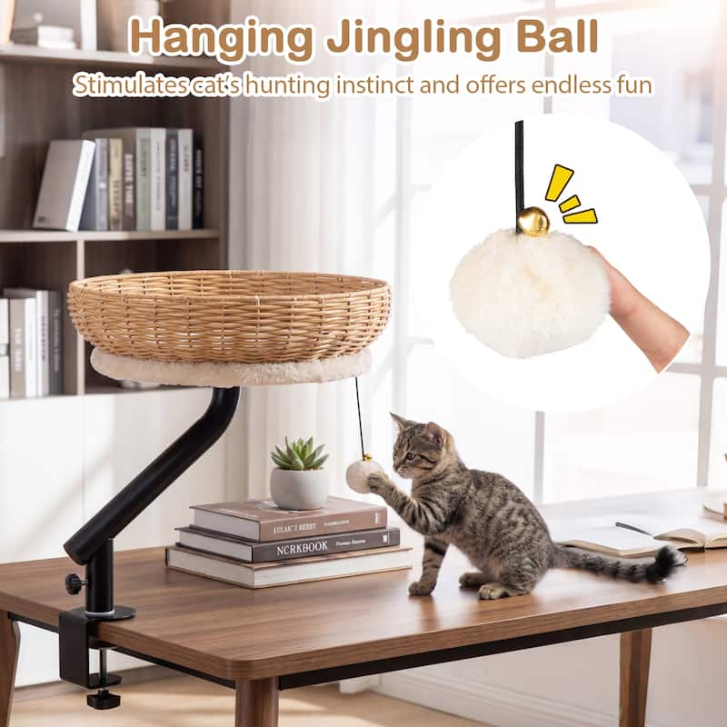 Gymax Cat Desk Bed for Indoor Cats w/Removable Padded Cushion Hanging