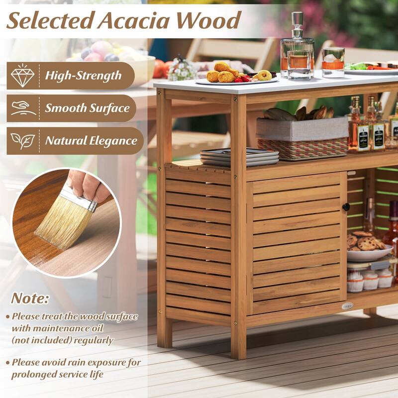 Costway Patio Wood Storage Cabinet with Marble-Like Countertop, Open - See Details
