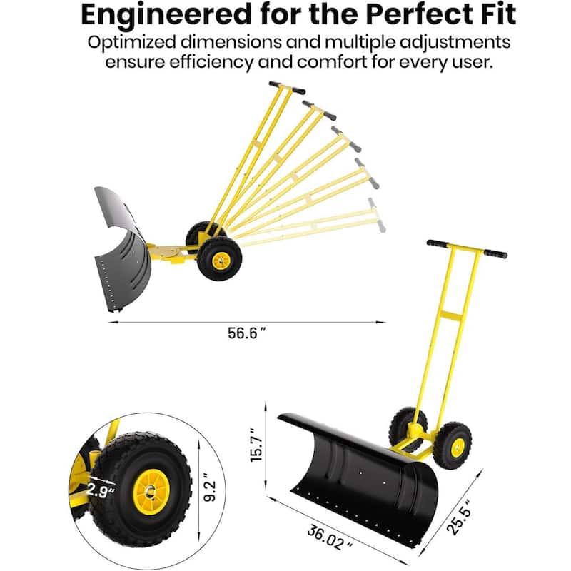 Heavy Duty Double Rod 36-Inch Steel Snow Shovel Plow for Driveways, Sidewalks, Yards