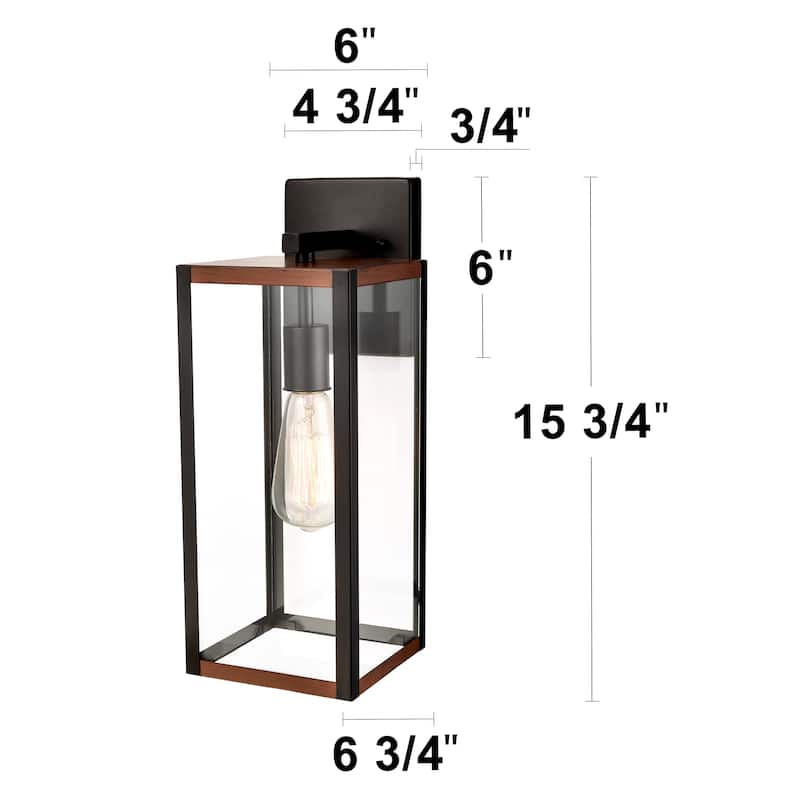C Cattleya 1-Light Black Outdoor Wall Lantern with Faux Wood Accent
