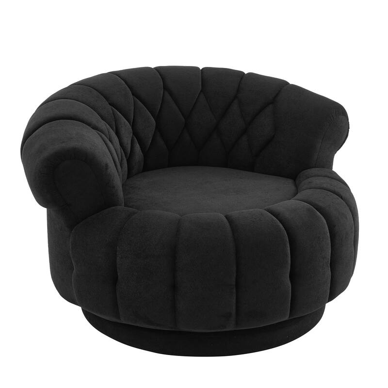 Roomfitters 46 Inch Oversized Round Barrel Swivel Accent Chair with Channel Tufting, Chenille