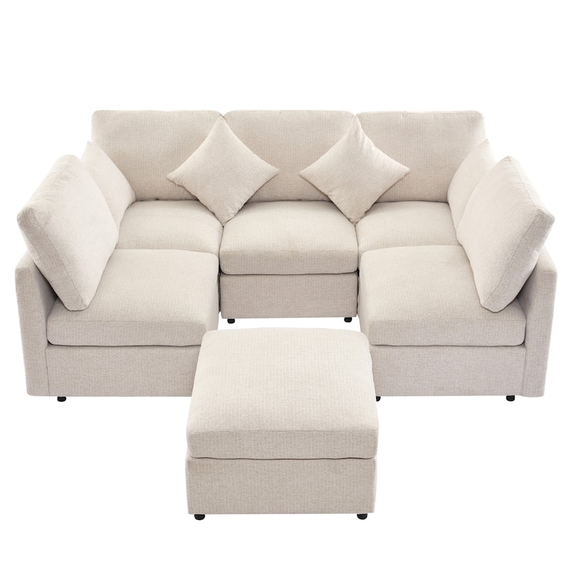 Roomfitters 86.6-Inch Modular Sectional Sofa, U-Shaped L-Shaped Couch Sofa Bed with Movable Ottoman and 2 USB Ports