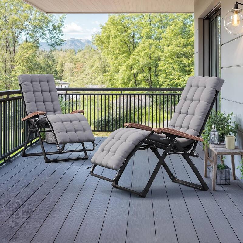 PURPLE LEAF Patio Chaise Lounge Outdoor Beach Pool Sunbathing Lawn Lounger Recliner Chair - Grey,Standard-Set of 2
