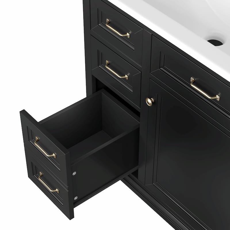 36-Inch Bathroom Vanity with Ceramic Sink Top - 4 Drawers and 1 Soft-Close Door