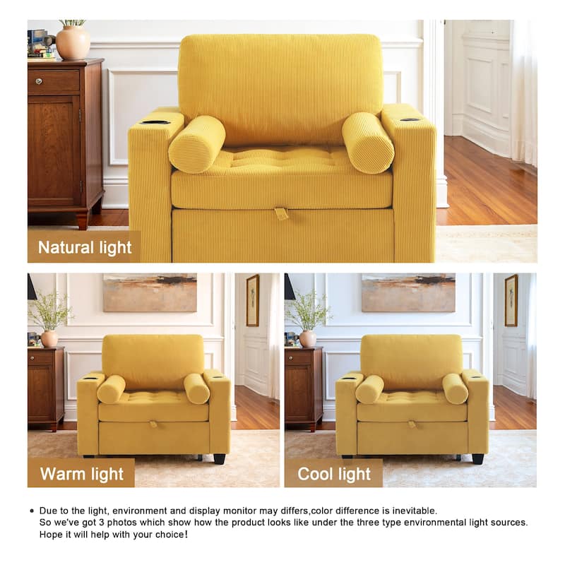 Corduroy Convertible Chair 3 in 1 Sleeper Sofa Chair Bed