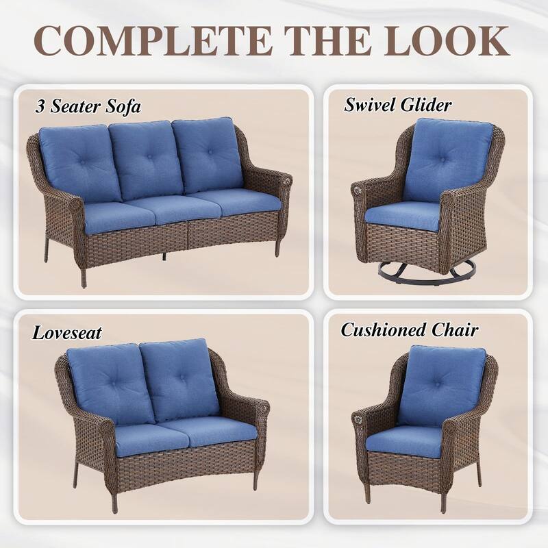 Pocassy Wicker Patio Conversation Set for Backyard