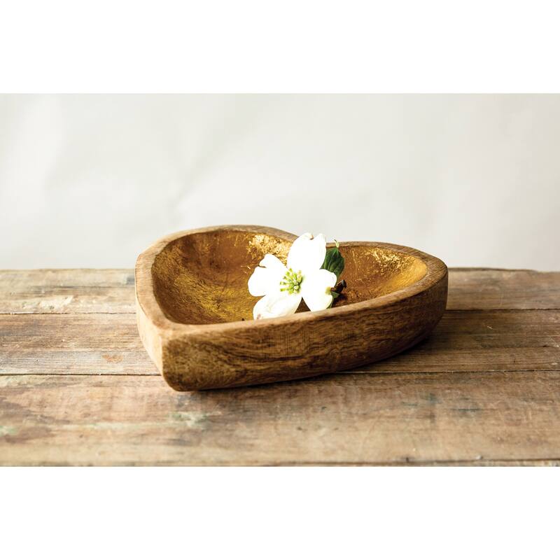 Mango Wood Heart Tray with Gold Leaf Interior