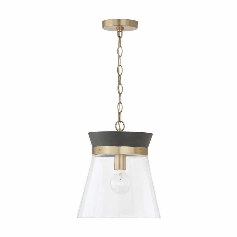 Finn 1-light Pendant w/ Clear Glass - Black Stain & Matte Brass