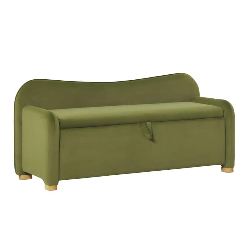 Walker Edison Modern Upholstered Curved Bench with Hidden Storage