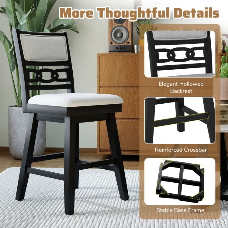 360 Swivel Counter Bar Stools Set of 2 with Padded Cushions Rubber Wood Frame and Footrests - 18.5" x 21.5" x 42"
