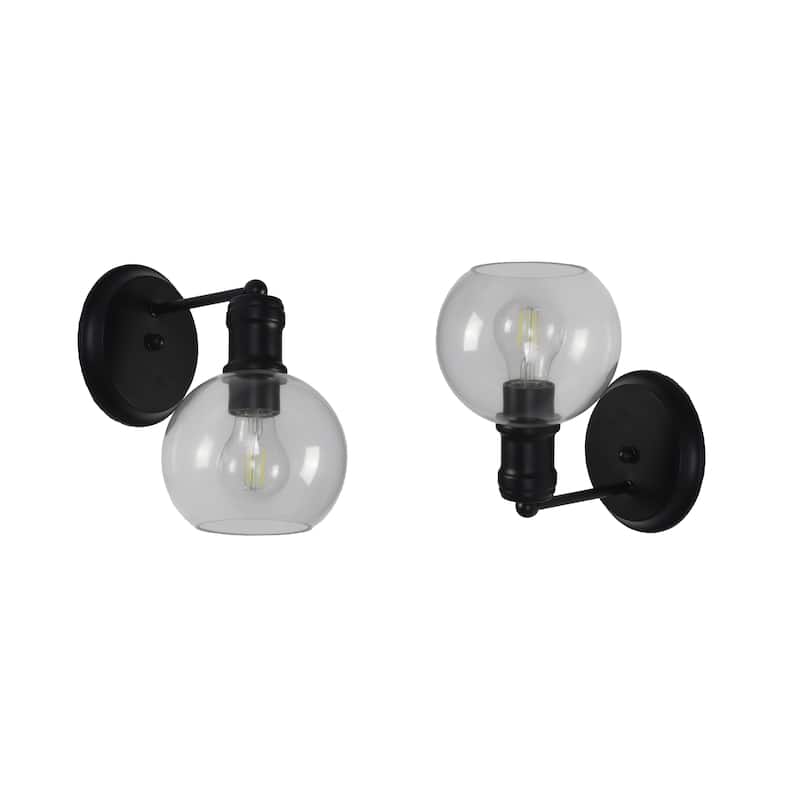 1-light Matte Black Wall Sconce w/ Clear Globe Glass