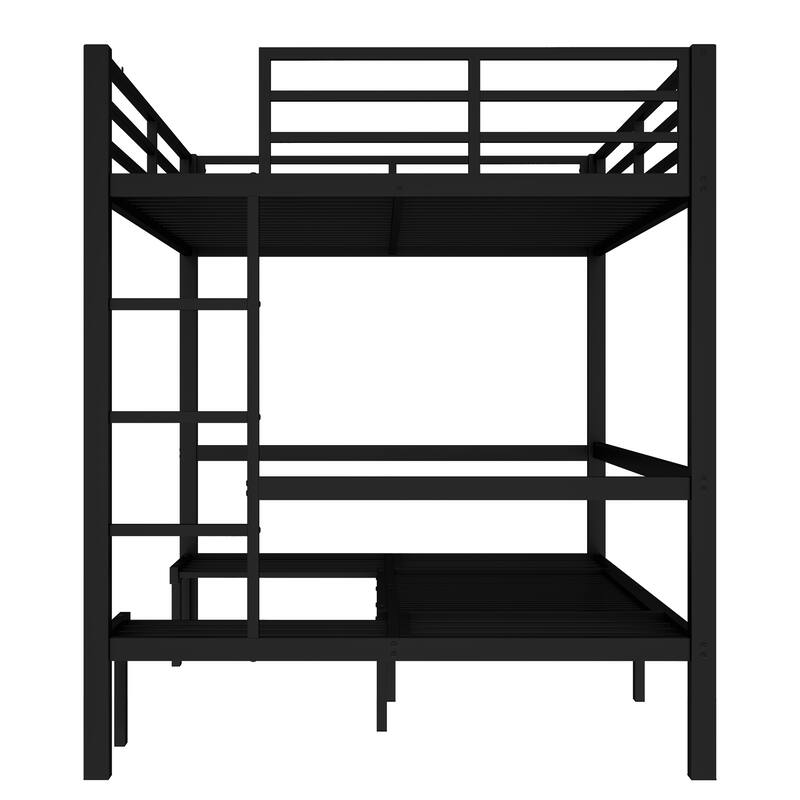 Queen over Queen Pull-Out Metal Bunk Bed with Safety Rails and Convertible Lower Bunk