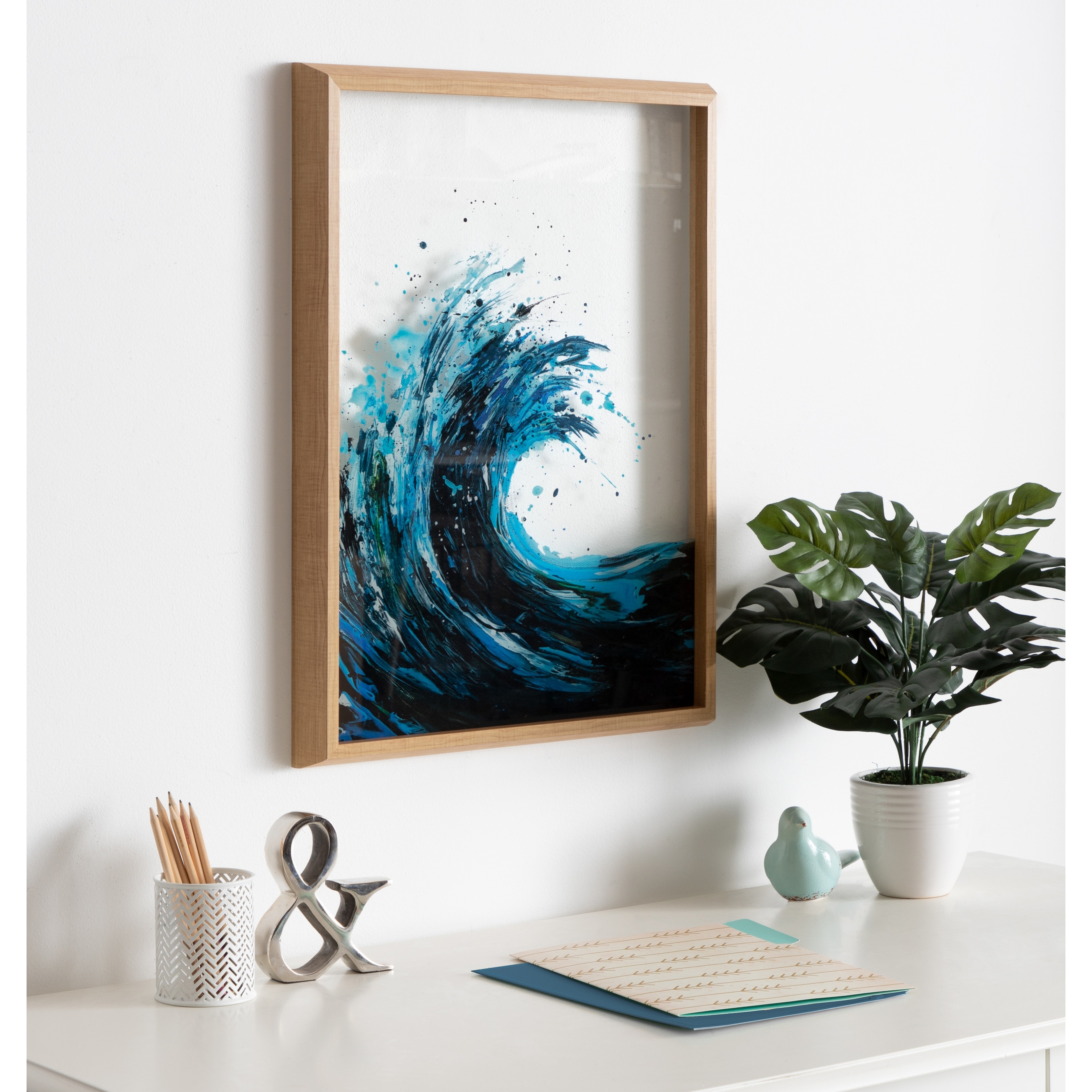 Kate and Laurel Blake Waves Framed Printed Glass Art