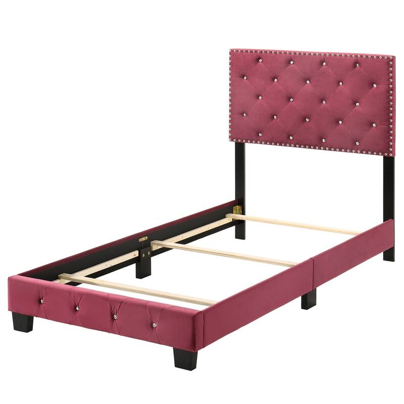 Velvet Upholstered Tufted Twin Panel Bed - 77" - Red