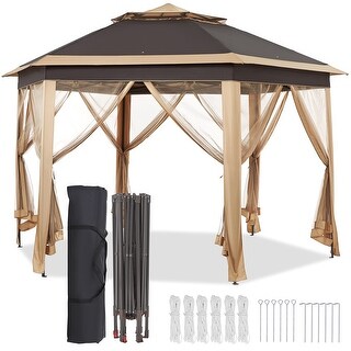 11x11ft Pop-Up Gazebo Tent With Mosquito Netting Outdoor Canopy Shelter, Water & UV Resistant, Navy Blue
