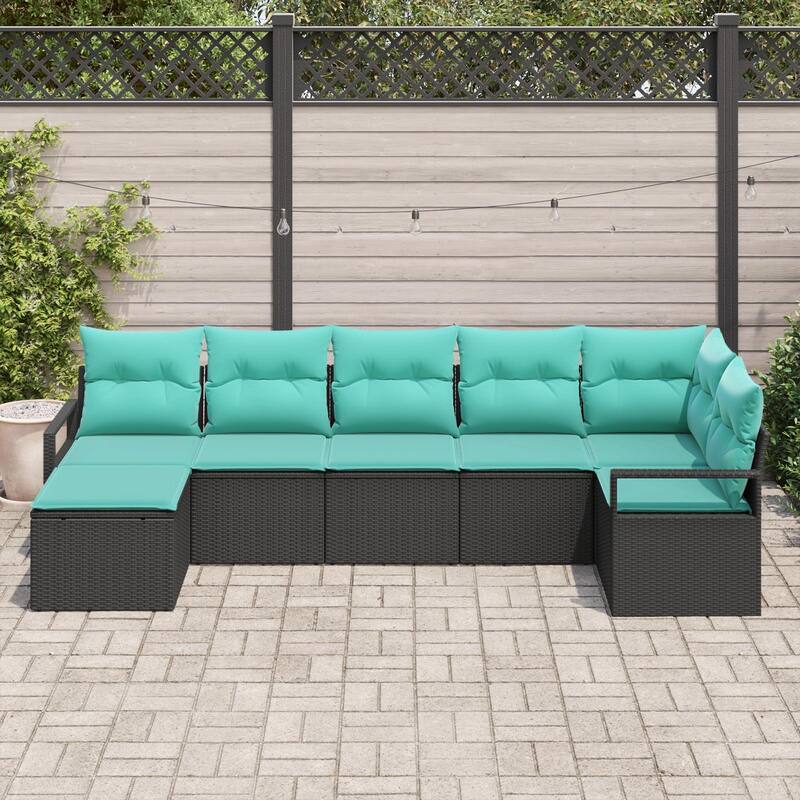 vidaXL 8 Garden Sofa Set with Cushions Black Poly Rattan - 113 x 48 x 27.2 - Black without table