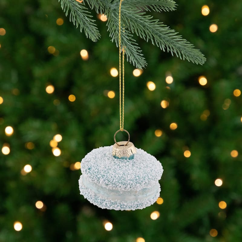 2" Macaroon with Sugar Glass Christmas Ornament - Blue