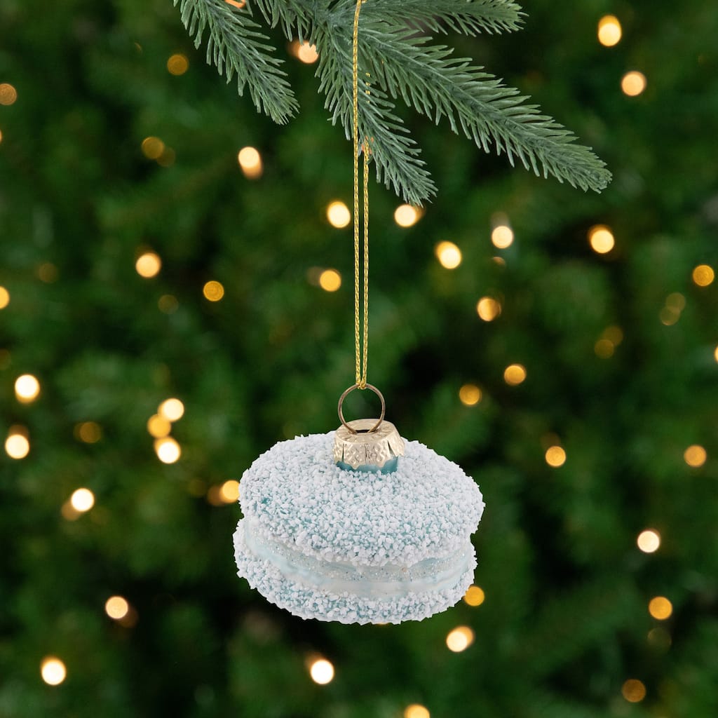 Macaroon with Sugar Glass Christmas Ornament - 2" - Blue