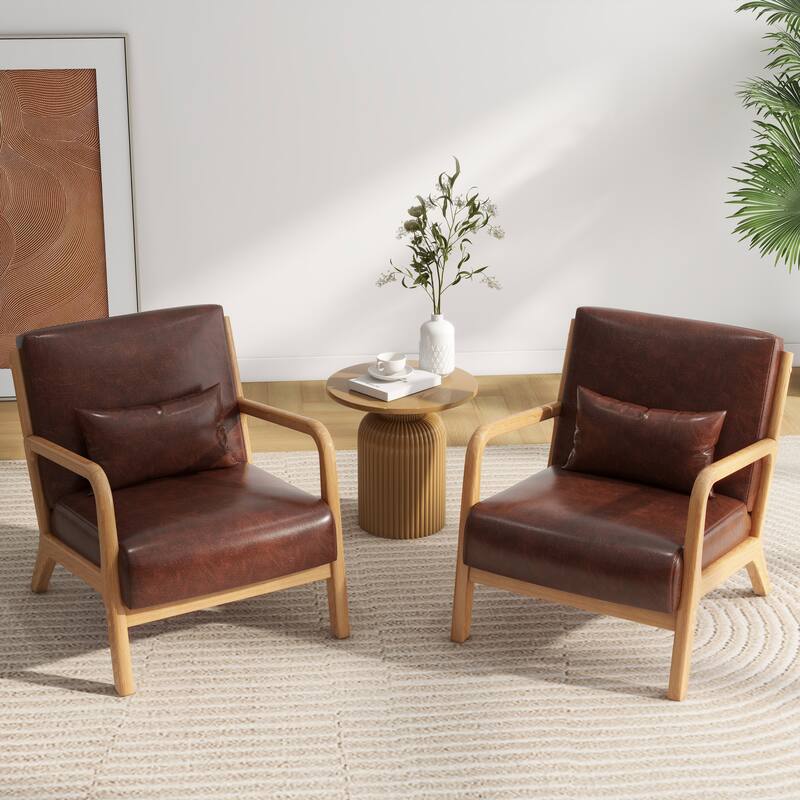 2 Set Mid Century ModernUpholstered Accent Chairs Armchair with Pillow