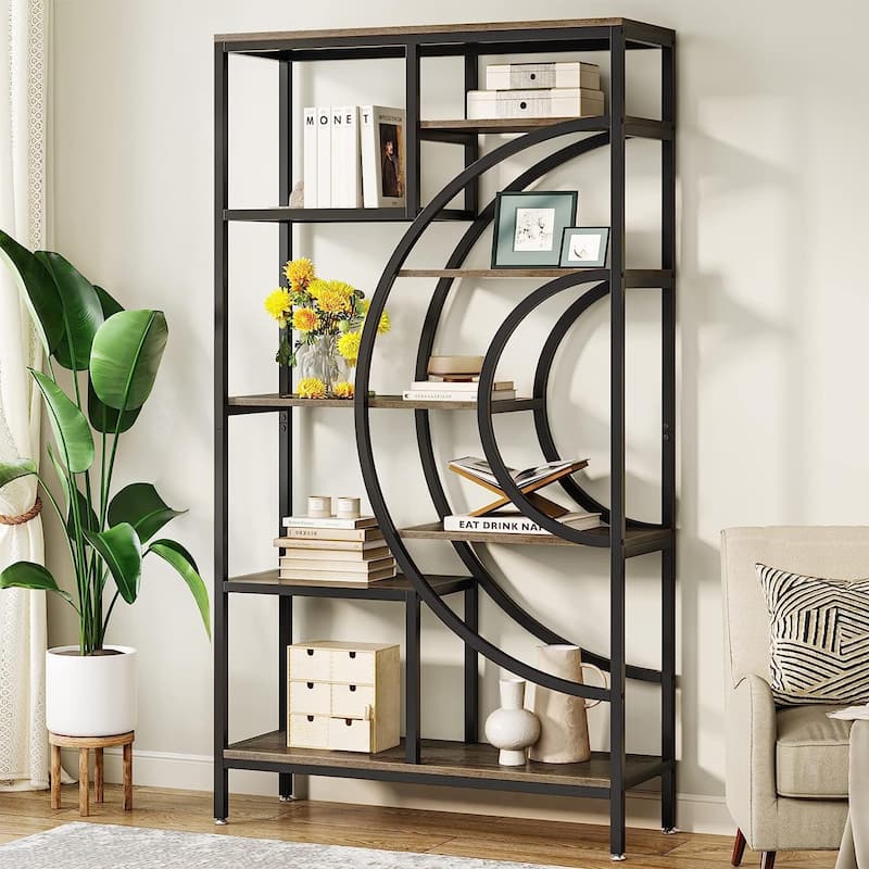 70.47 inches Geometric Bookcase, Industrial 8-Tiers Bookshelves