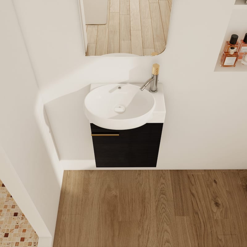 17 in.W Wall-Mounted Plywood Bathroom Vanity in Imitative Oak with Ceramic Sink