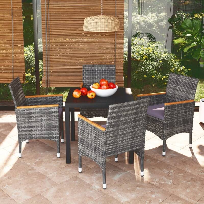 vidaXL Patio Dining Set with Cushions Poly Rattan
