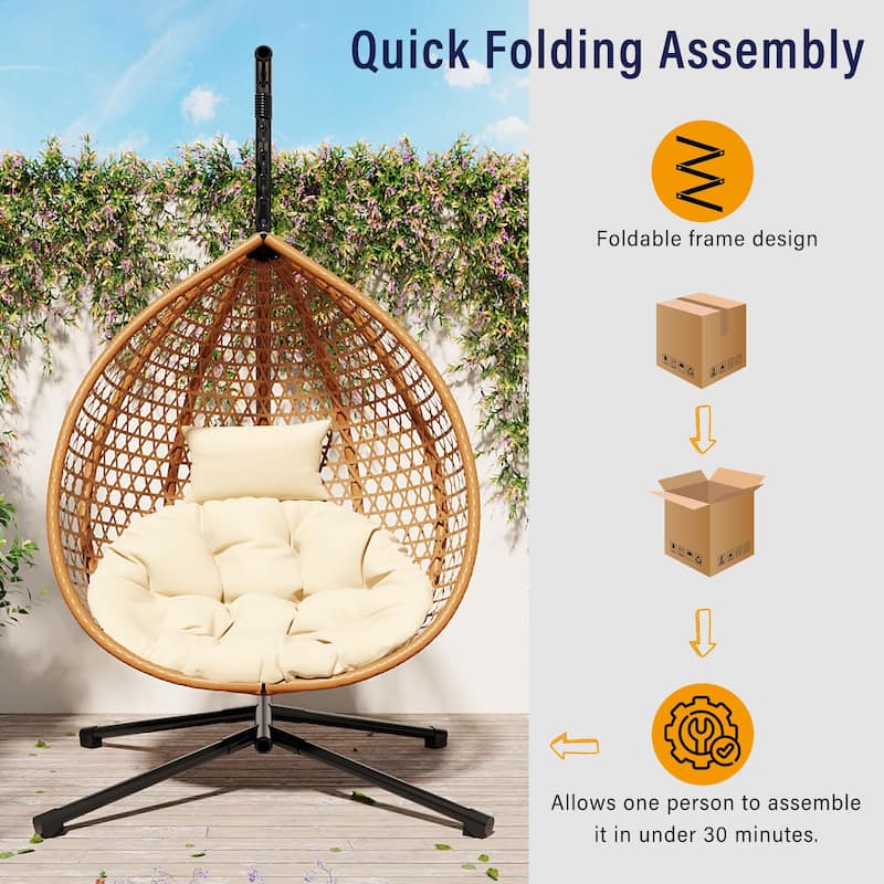 Sturdy Hammock Chair with Stand,Durable Hanging Egg Chair with Rattan Weaving,Comfortable chairs with Soft Removable Cushion