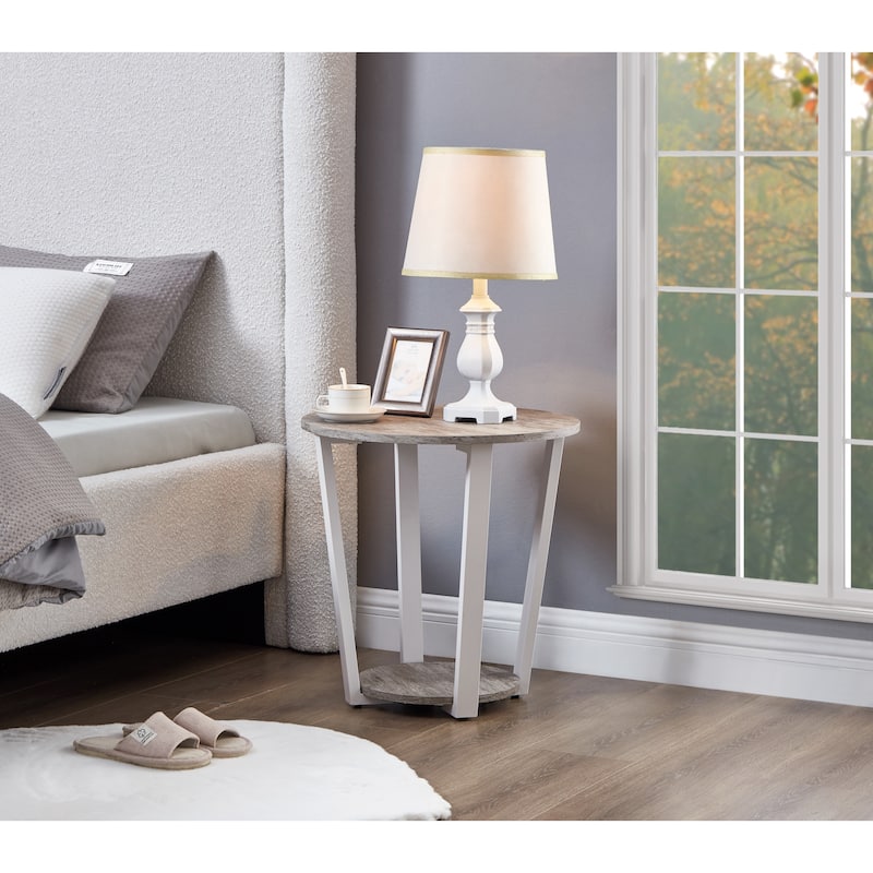 Contemporary Round End Table With Shelf - Grey