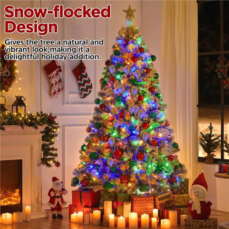 Yaheetech Pre-lit 4.5ft/6ft/7/5ft/9ft Flocked Artificial Christmas Tree with Foldable Stand, Green