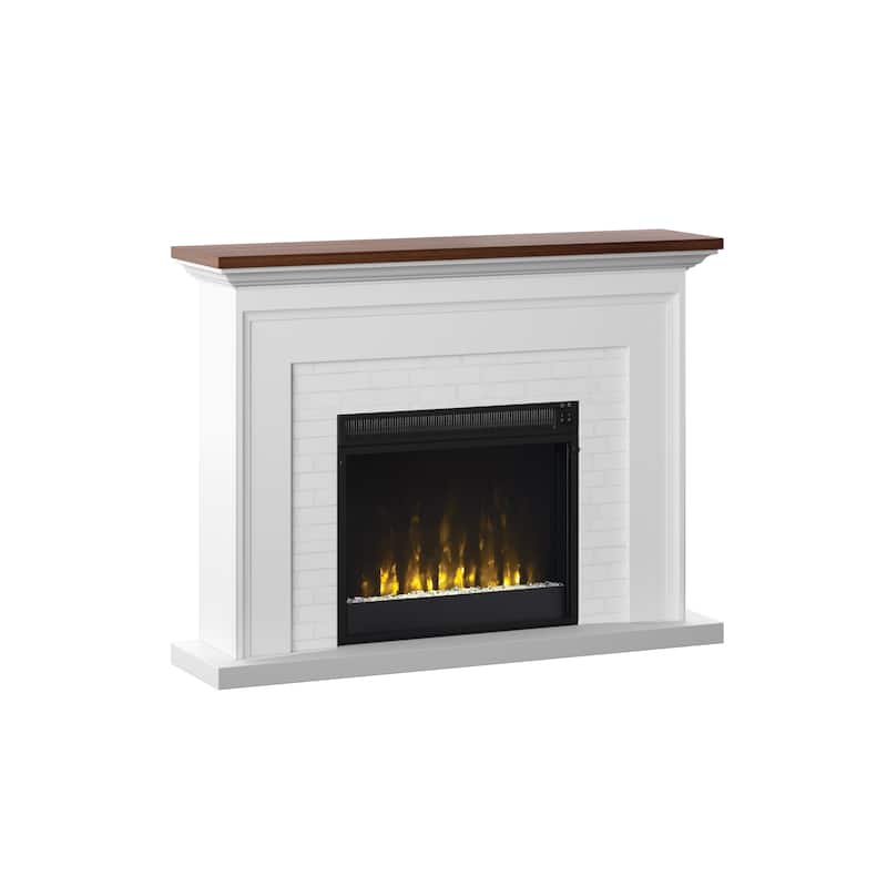 Farmhouse Wall Mantel with 23" Fireplace with Faux Brick Surround, White - White