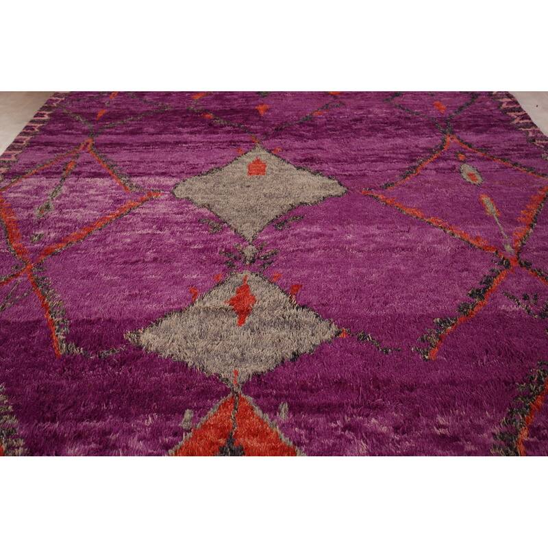 Purple Plush Moroccan Area Rug Handmade Wool Carpet - 8'11" x 12'8"