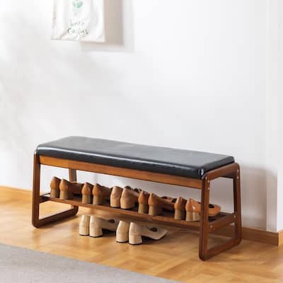 2 Tier Wooden Entryway Bench