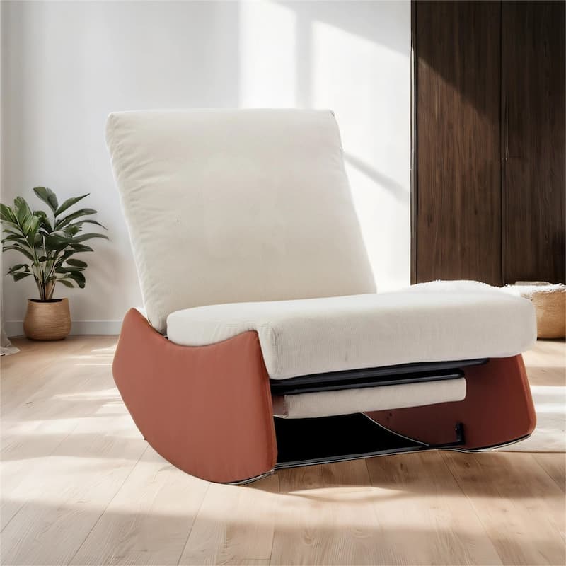 Modern Upholstered Rocking Chair Recliner w/ Footrest and Soft Padded