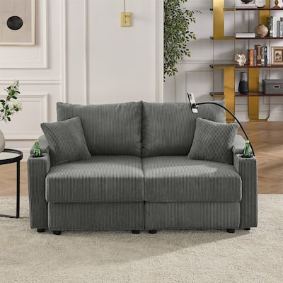73" Corduroy 2-Seater Sofa with Deep Seat, Cup & Phone Holders