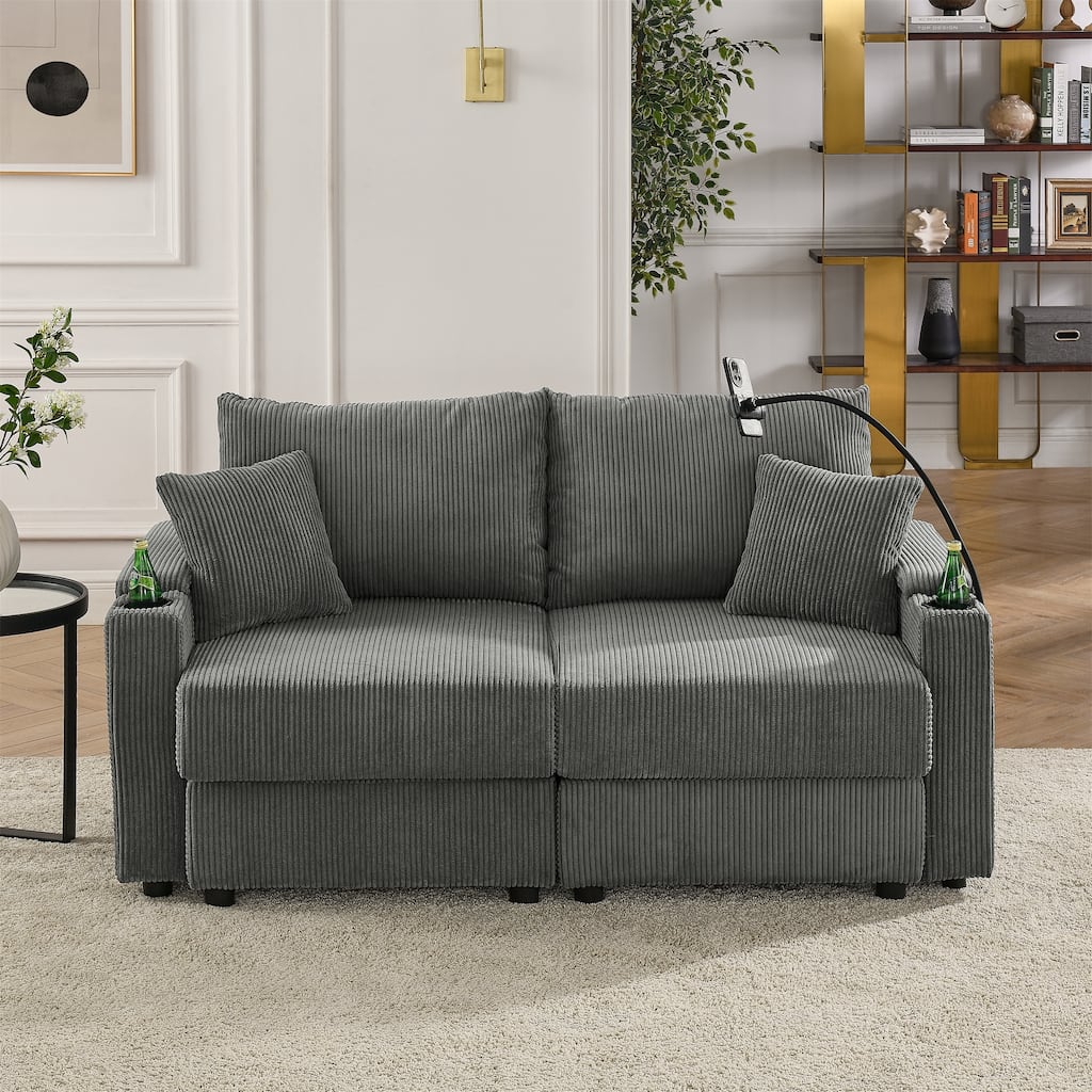 73" Corduroy 2-Seater Sofa with Deep Seat, Cup & Phone Holders