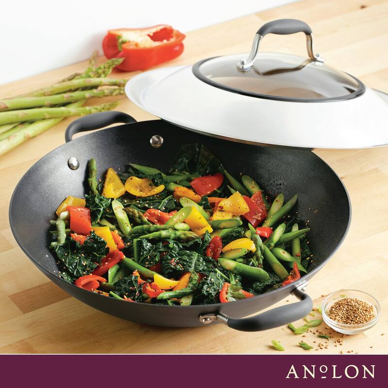 Advanced Home Nonstick Open Stock Cookware 14-Inch Covered Wok, Onyx