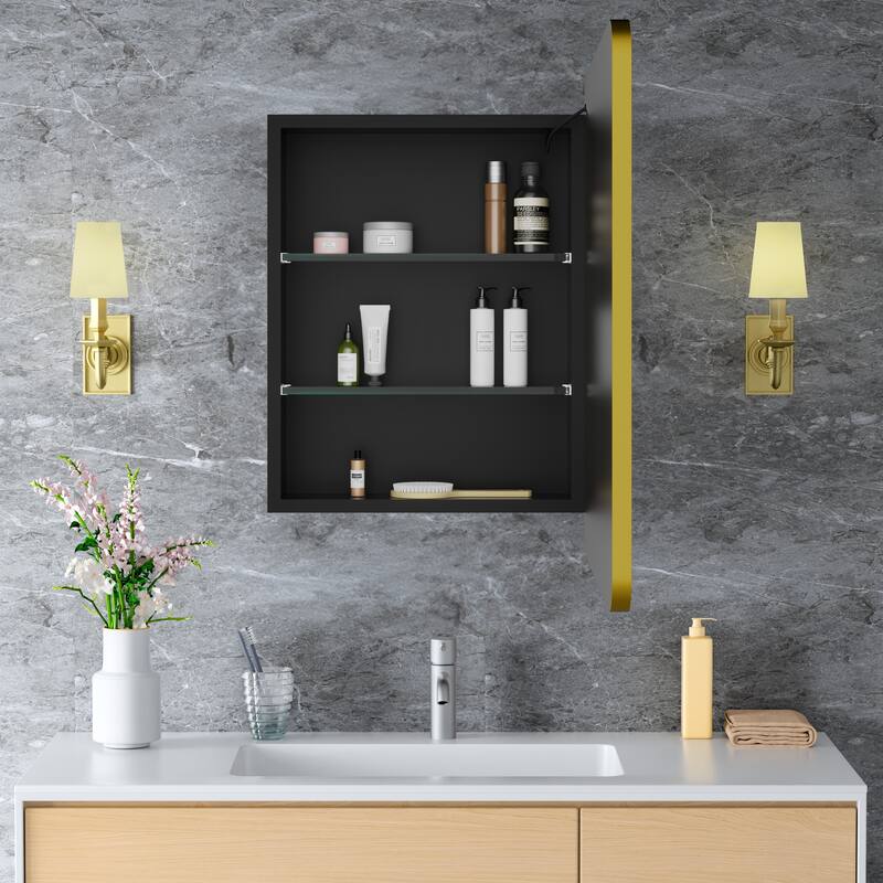Aris Recessed/Surface Mount Bathroom Medicine Cabinet with Mirror and Lights, Dimmable, Adjustable Shelves, Fast Defogging