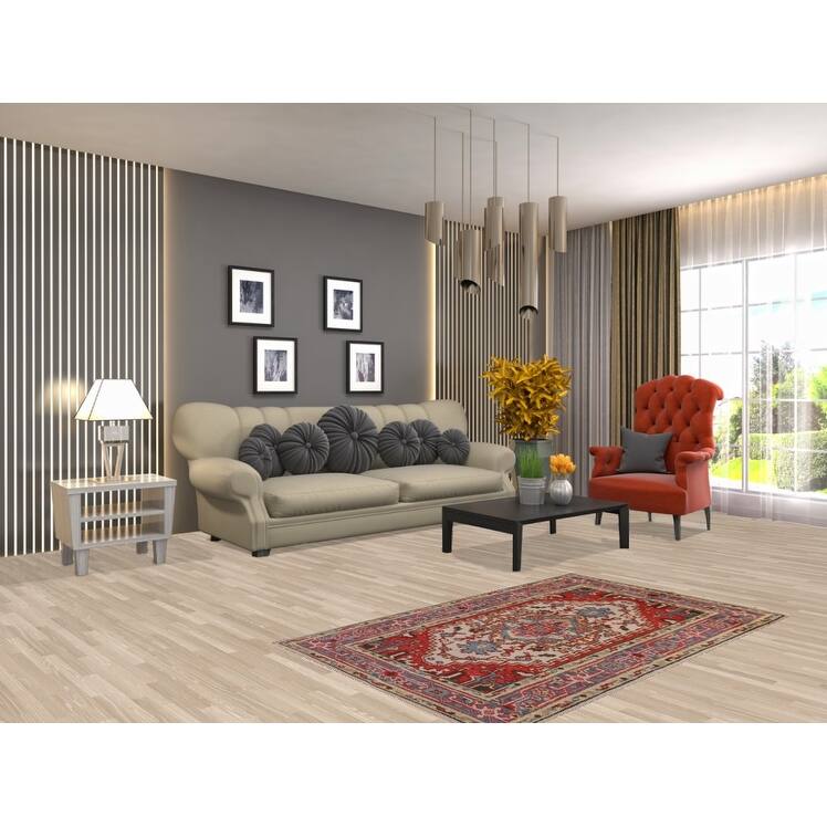 Geometric Heriz Serapi Indian Foyer Rug Hand-Knotted Wool Carpet - 3'0"x 4'11"
