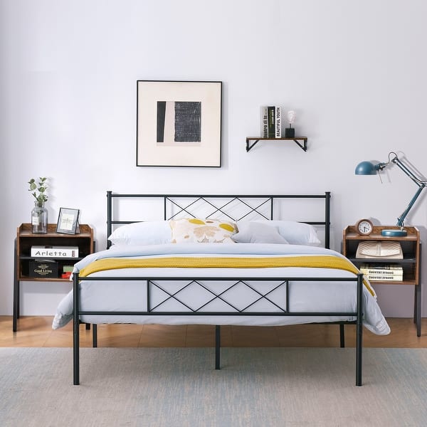 Taomika 3Pieces Queen size Metal Bed Frame and Nightstand Set Bed