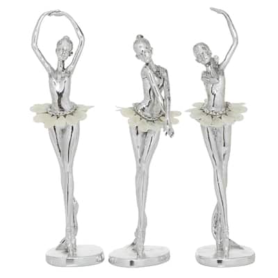 Polystone Dancer Sculpture with Capiz Inlay - Set of 3 Silver - Roche River Decor