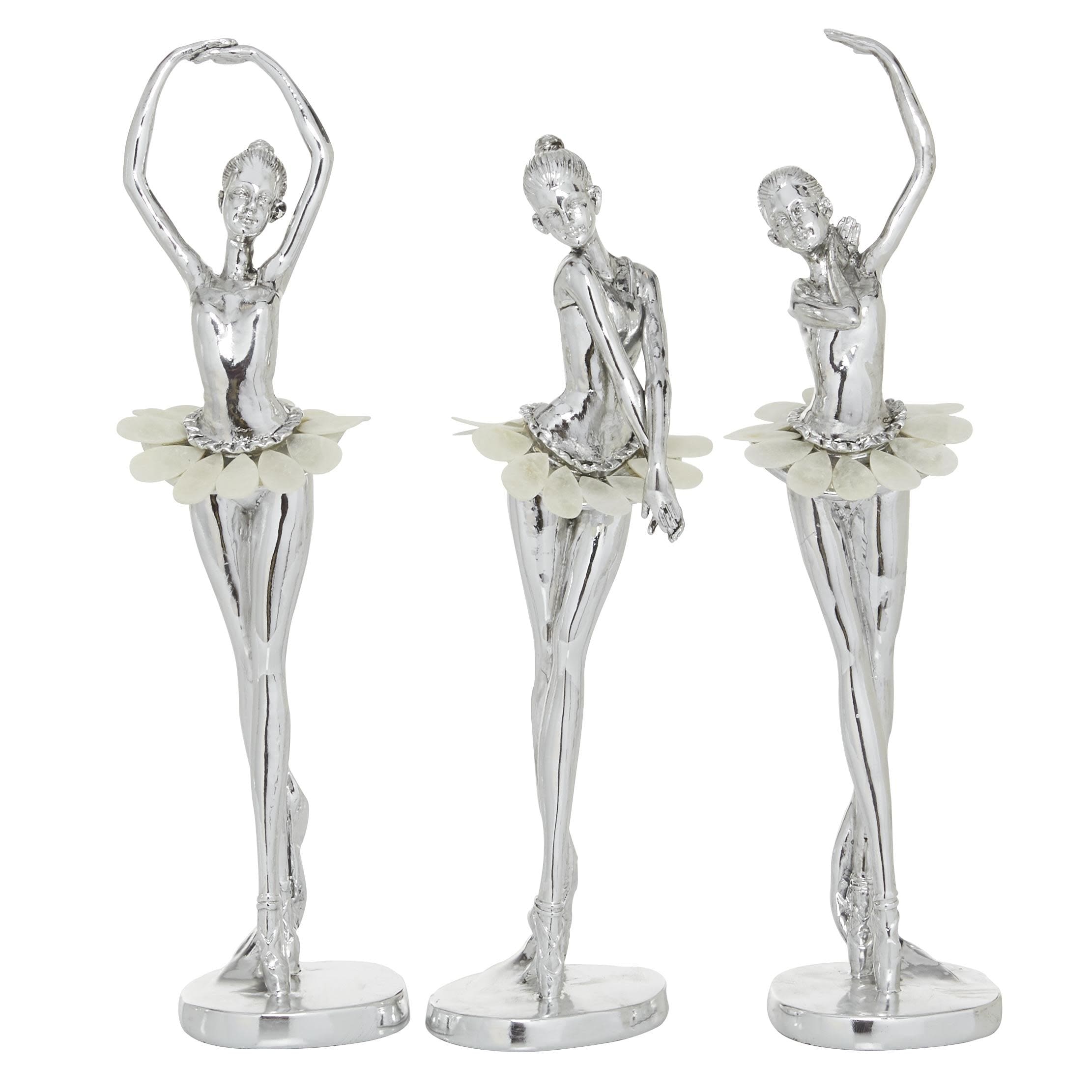 Polystone Dancer Sculpture with Capiz Inlay - Set of 3 Silver - Roche River Decor
