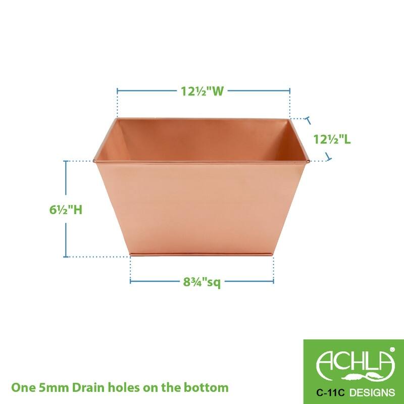 Achla Designs Square Copper Plated Galvanized Steel Flower Box, Indoor Outdoor Use, Planter