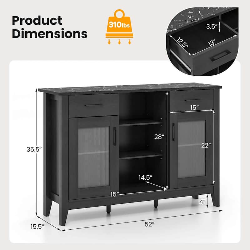 Costway Sideboard Buffet Cabinet with 2 Drawers 2 Doors 3 Open - See Details