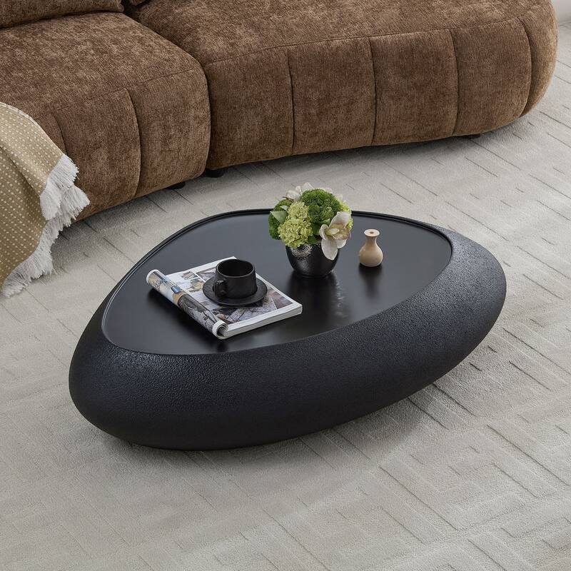 47.24" Fiberglass Oval Faux Matte Rocks Coffee Table