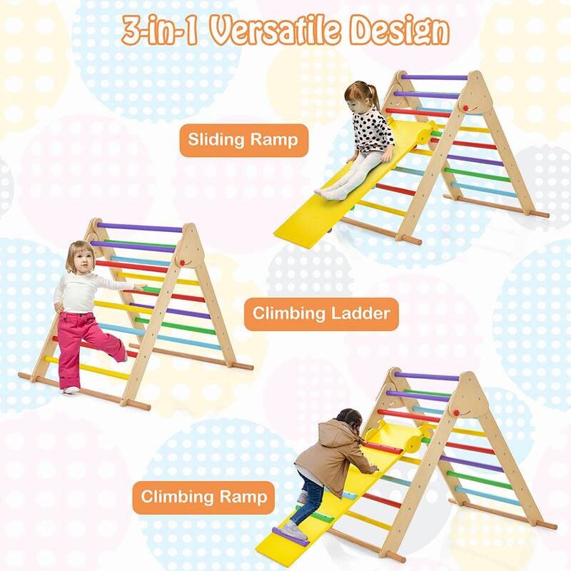 Gymax 3-In-1 Wooden Folding Climber Set w/Reversible Ramp Height