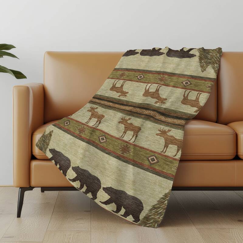 Premium Machine Washable ASB141 Bear Moose Sherpa Throw Blanket - Brown - 4'2" x 5'10"
