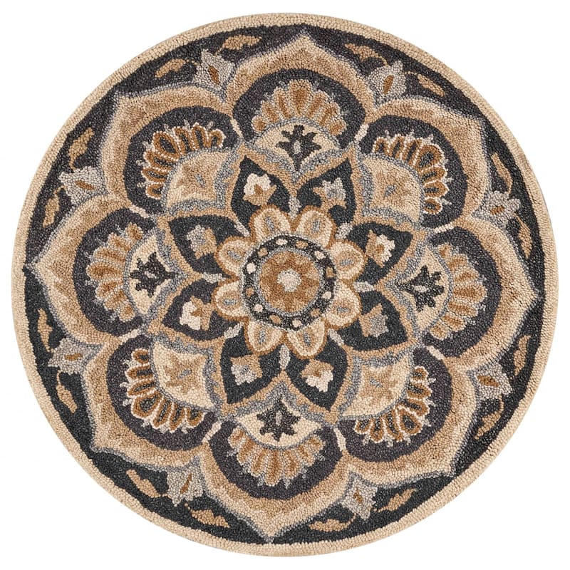 Subtle Patterned Texture Round Rug - 48" W x 48" D x 0.5" H - 48" W x 48" D x 0.5" H - Black - Round