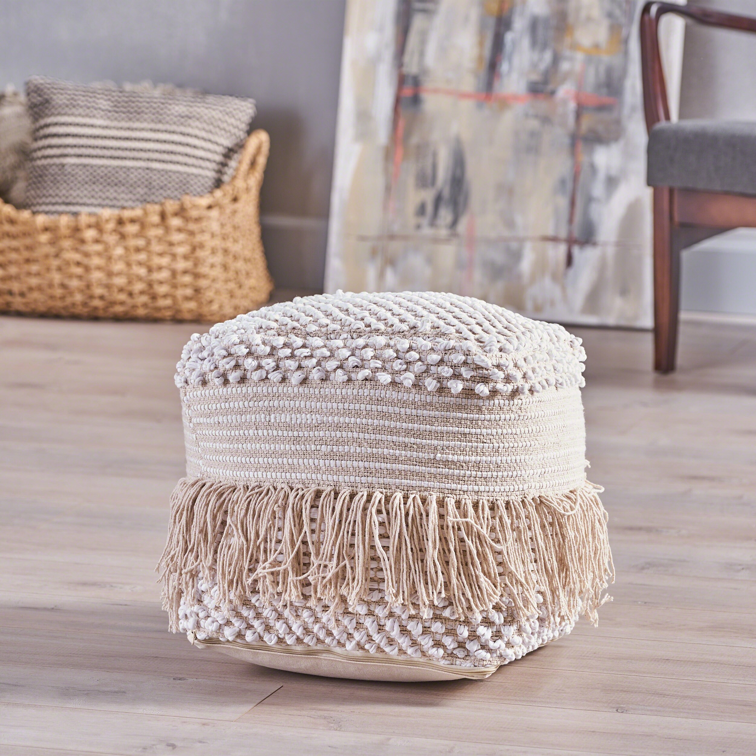 Anton Handcrafted Boho Fabric Pouf by Christopher Knight Home